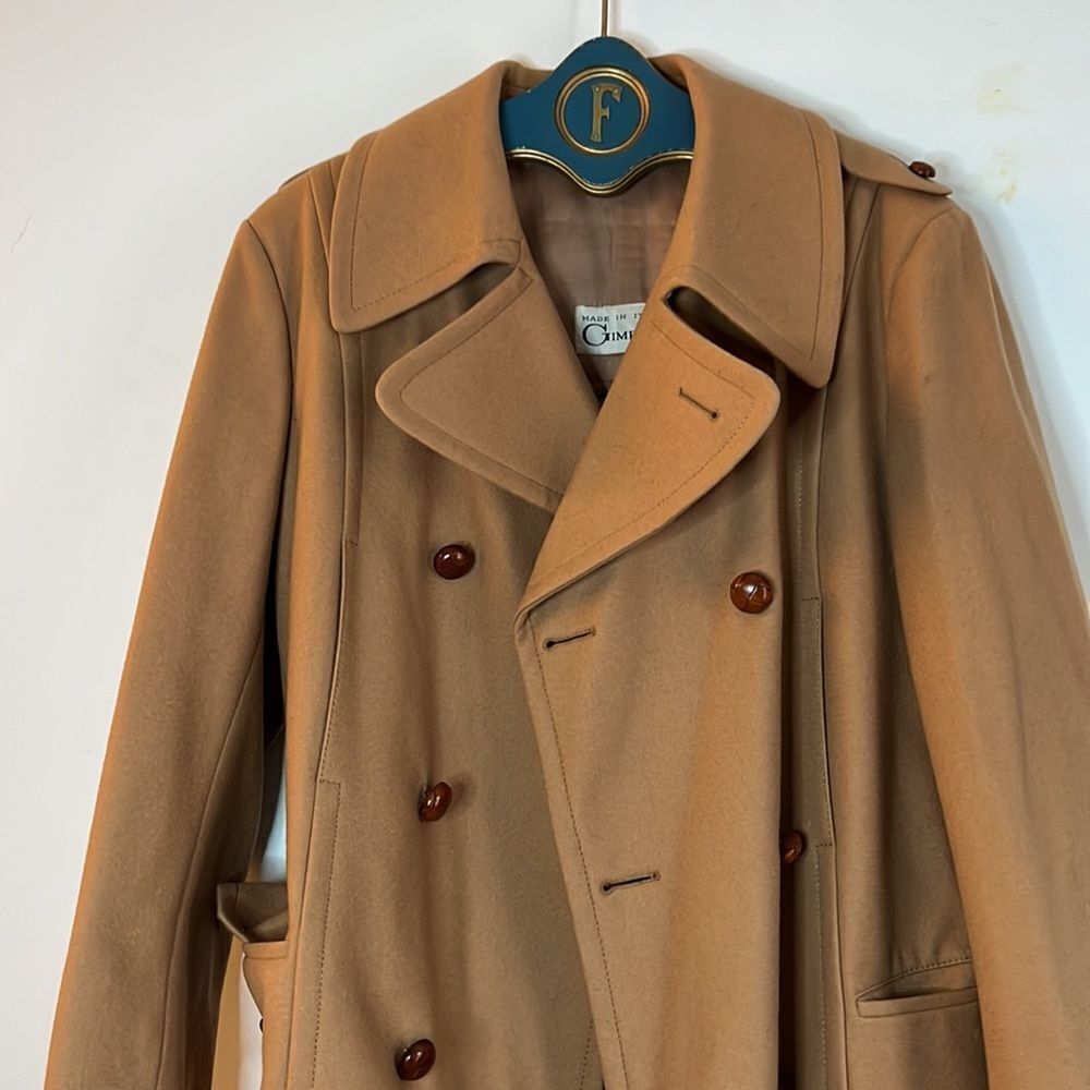 Vintage Gimbels Wool Tan Pea Coat Jacket - 46 - Picture 3 of 12